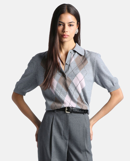 Szara wełniana bluzka polo Marius - Image #1