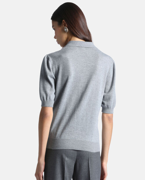 Szara wełniana bluzka polo Marius - Image #4