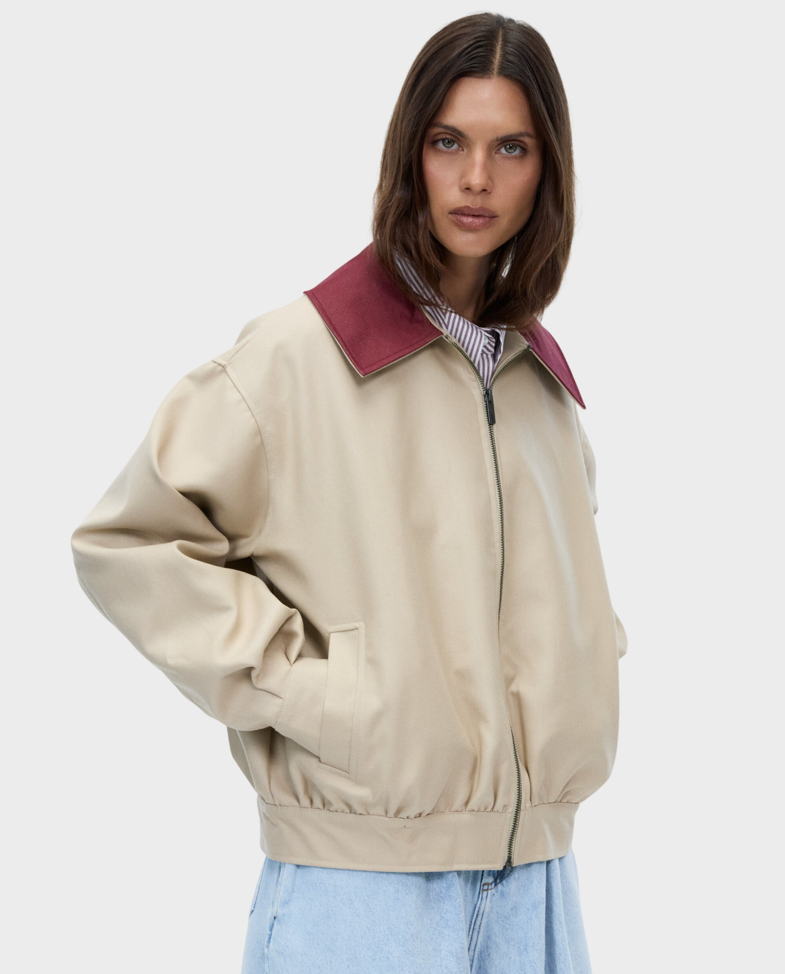 Kurtka oversize z bordowym kołnierzem Aviator - Image #1