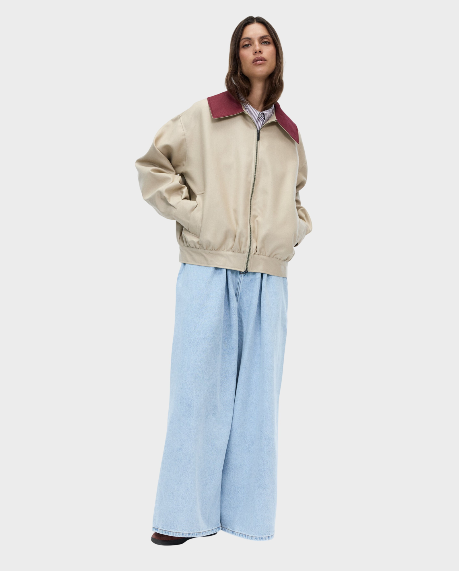 Kurtka oversize z bordowym kołnierzem Aviator - Image #2