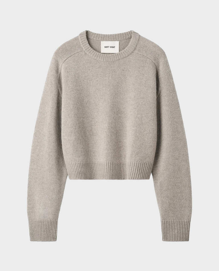Kaszmirowy sweter crop z przeszyciami