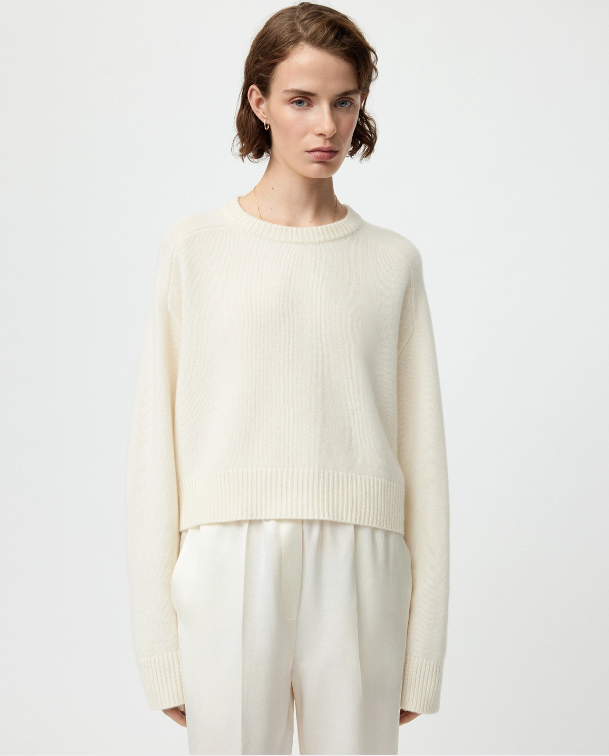 Kremowy kaszmirowy sweter crop - Image #2