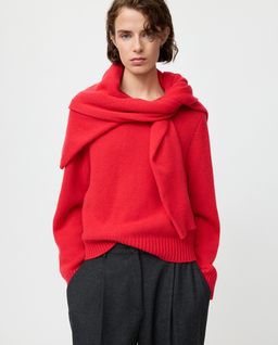 Czerwony sweter z dekoltem w serek - Image #4
