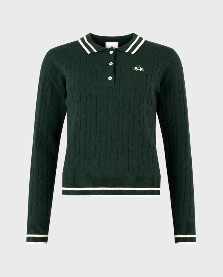 Zielony sweter z kołnierzykiem polo - Image #0