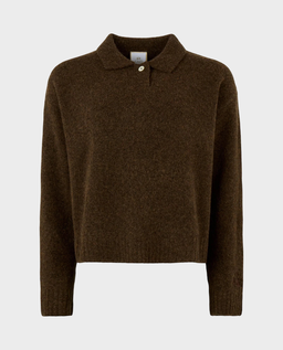 Brązowy sweter z kołnierzykiem polo - Image #0