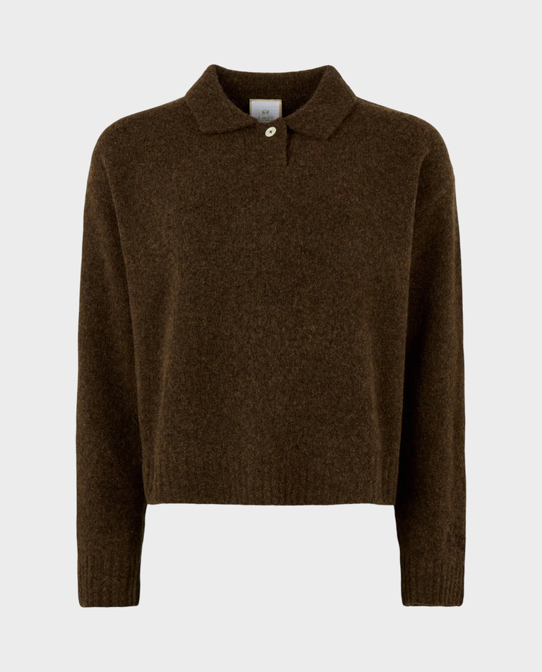Brązowy sweter z kołnierzykiem polo - Image #0