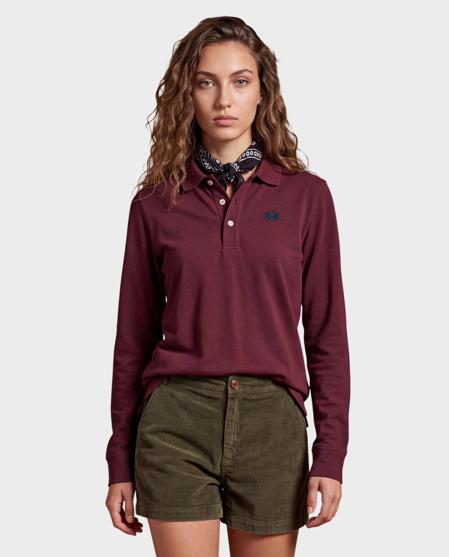 Bordowa koszulka polo z długim rękawem - Image #1