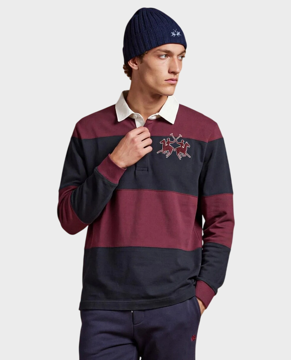 Bawełniany longsleeve w bordowe paski - Image #1