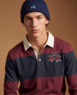 Bawełniany longsleeve w bordowe paski - Image #4