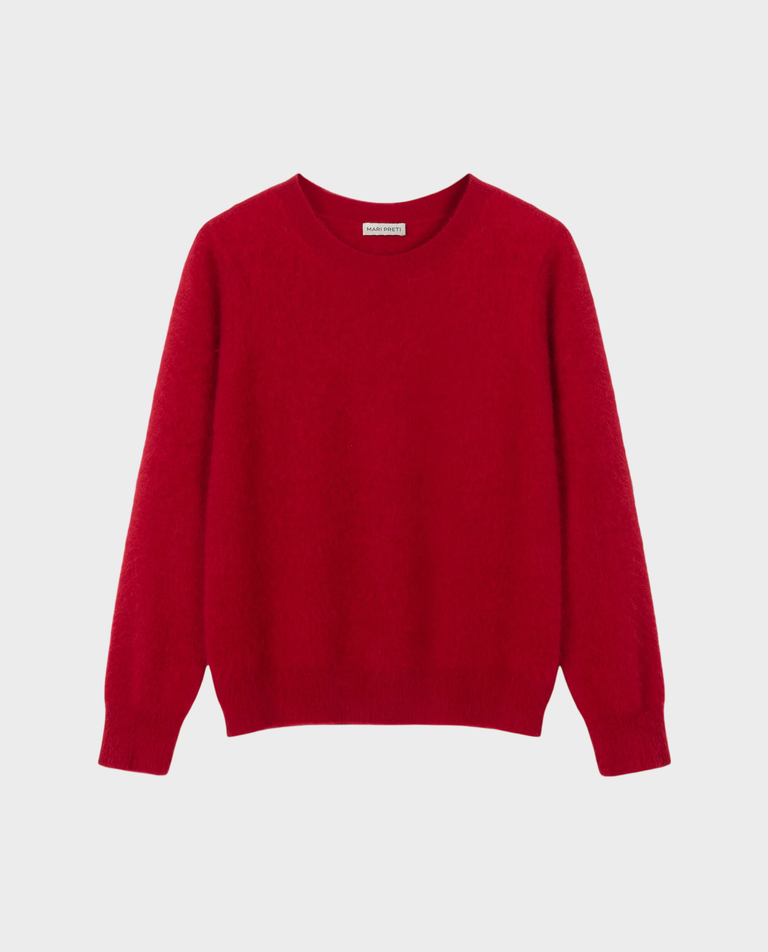 Czerwony kaszmirowy sweter Carmen
