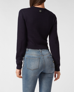 Granatowy sweter z haftem Teddy Doorman - Image #3