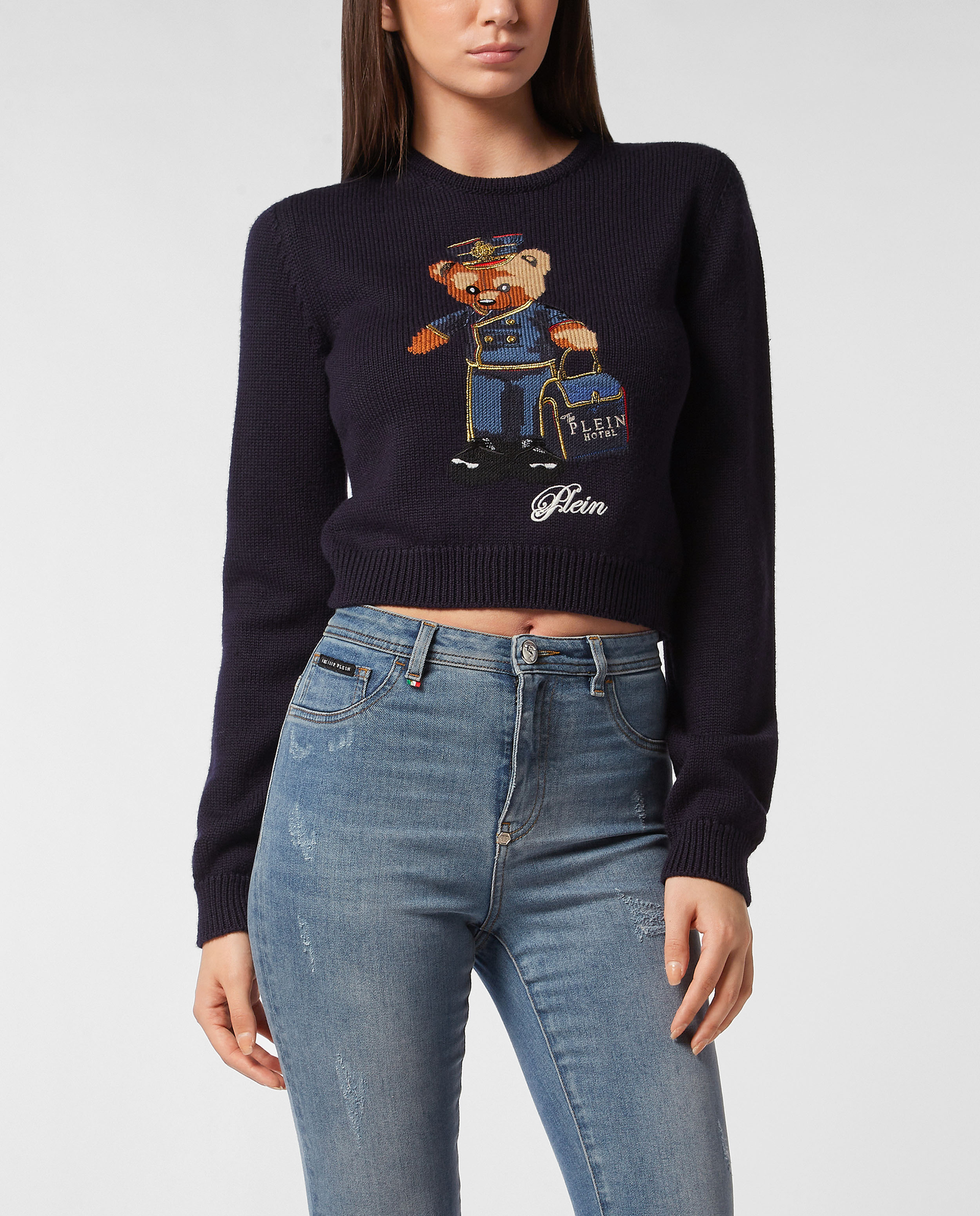 Granatowy sweter z haftem Teddy Doorman - Image #2