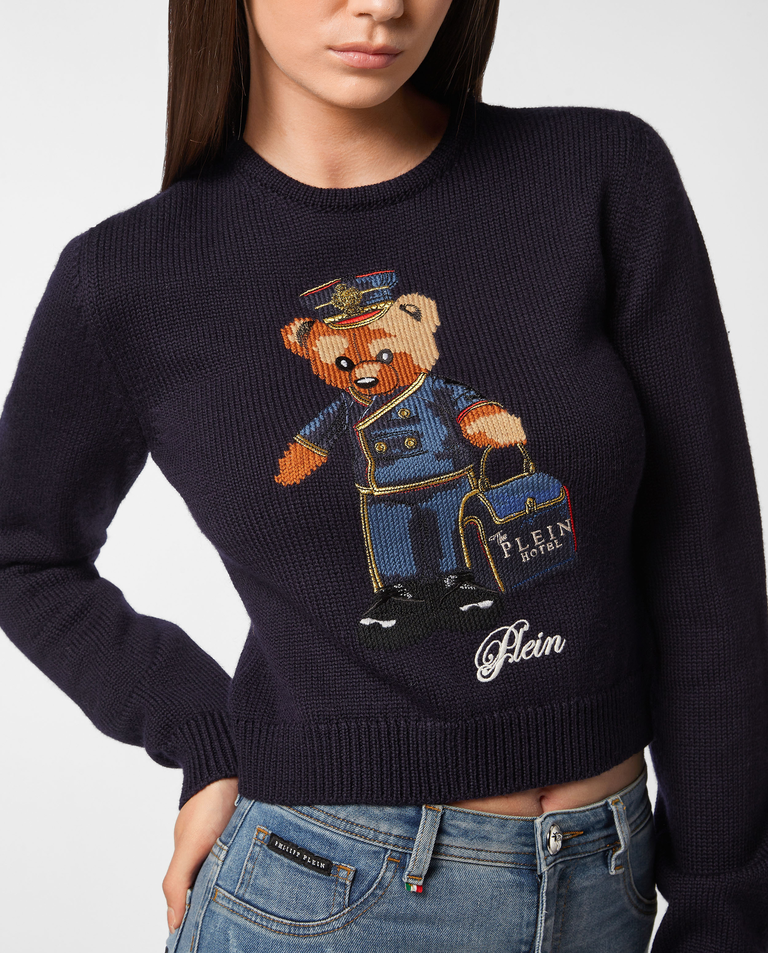 Granatowy sweter z haftem Teddy Doorman - Image #4