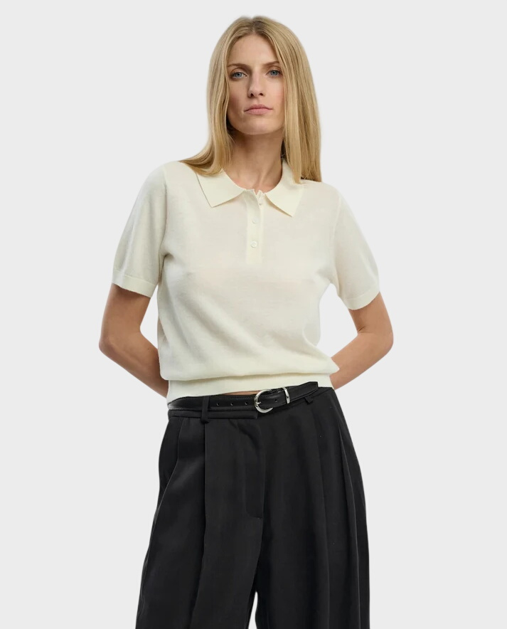 Kremowy wełniany T-shirt polo Marlowe - Image #1