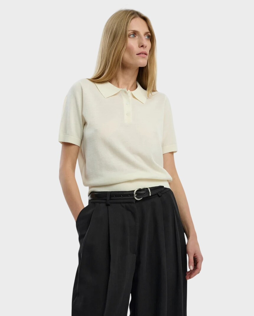 Kremowy wełniany T-shirt polo Marlowe - Image #0