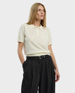 Kremowy wełniany T-shirt polo Marlowe - Image #0