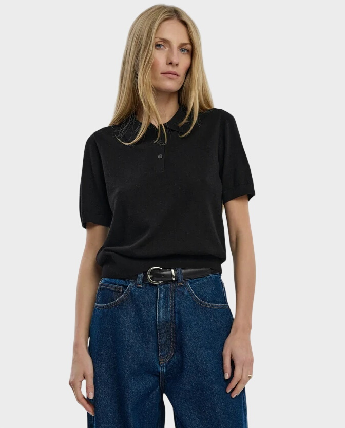 Czarny wełniany T-shirt polo Marlowe - Image #0