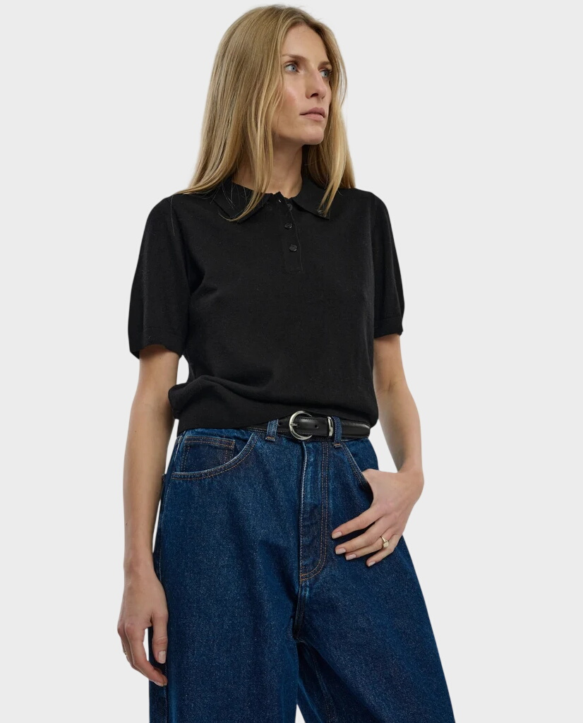 Czarny wełniany T-shirt polo Marlowe - Image #3