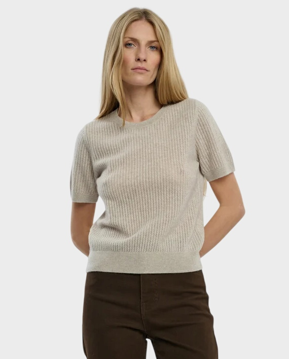 Beżowy wełniany T-shirt z kaszmirem Astrid