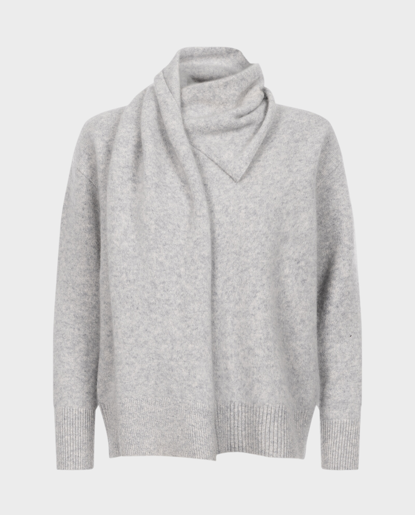 Jasnoszary sweter z wełny merino z szalem - Image #0