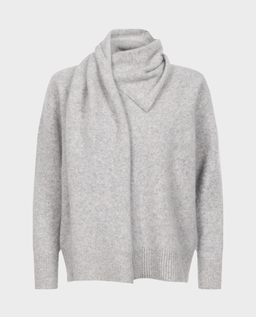 Jasnoszary sweter z wełny merino z szalem - Image #0