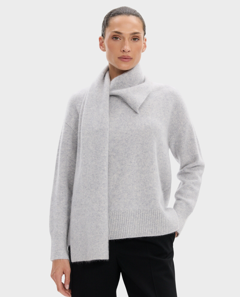 Jasnoszary sweter z wełny merino z szalem - Image #1