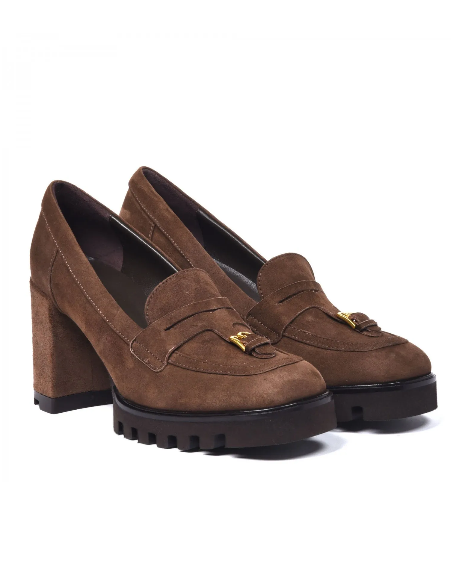 Brązowe zamszowe buty na platformie - Image #1