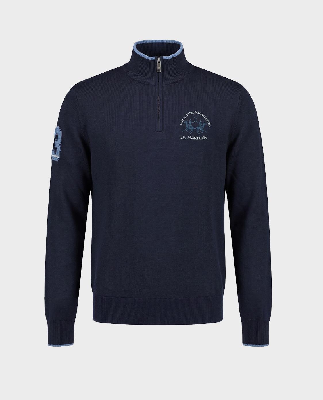 Granatowy sweter ze stójką i logo - Image #0