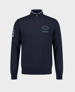 Granatowy sweter ze stójką i logo - Image #0