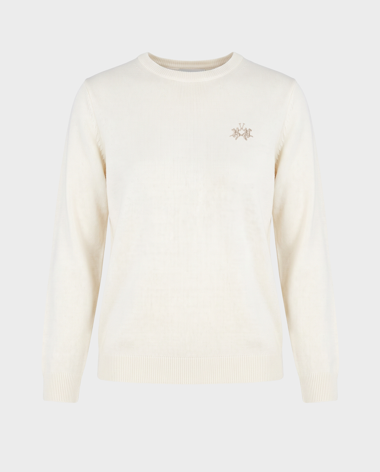 Kremowy sweter z haftowanym logo - Image #0