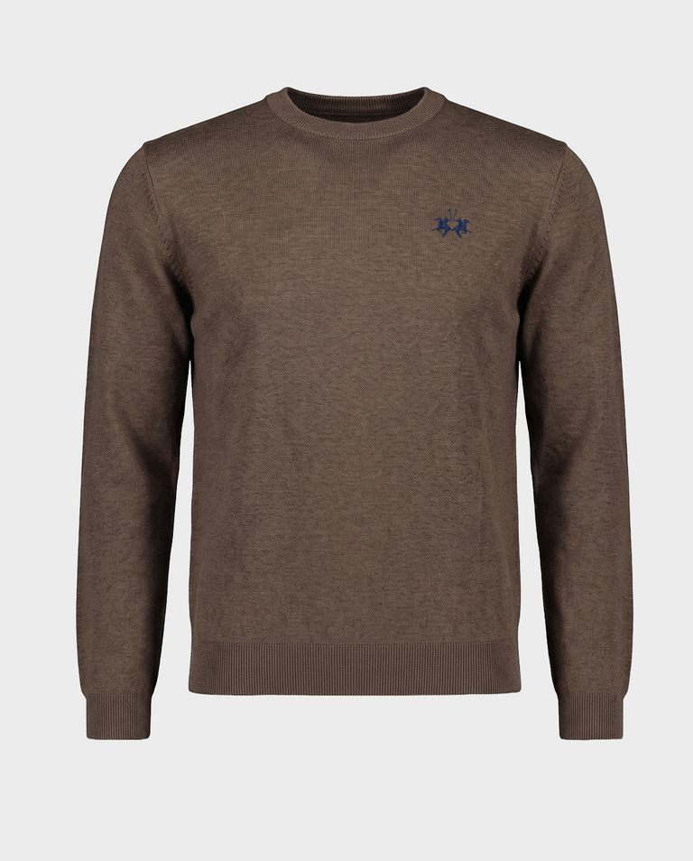 Brązowy sweter z haftowanym logo