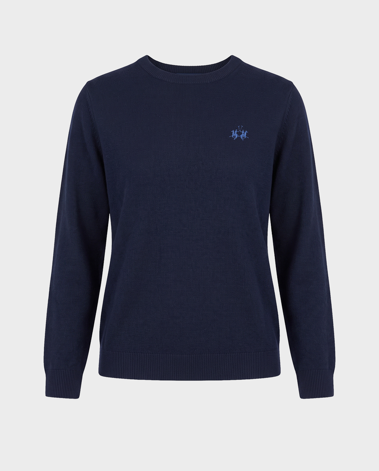 Granatowy sweter z haftowanym logo