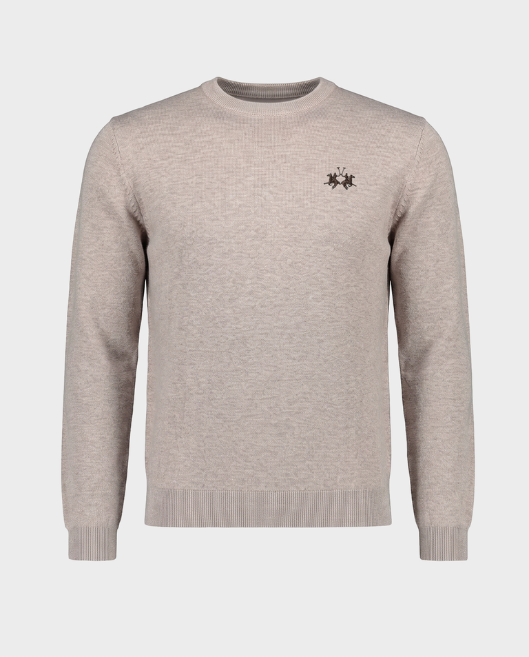 Beżowy sweter z haftowanym logo