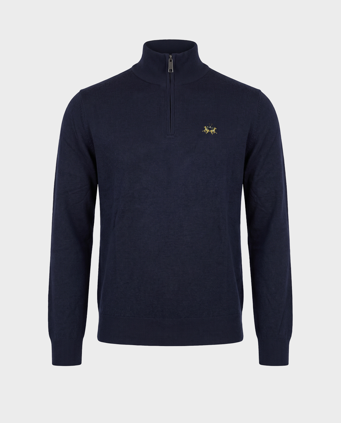 Granatowy sweter z suwakiem i logo - Image #0