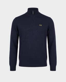 Granatowy sweter z suwakiem i logo - Image #0