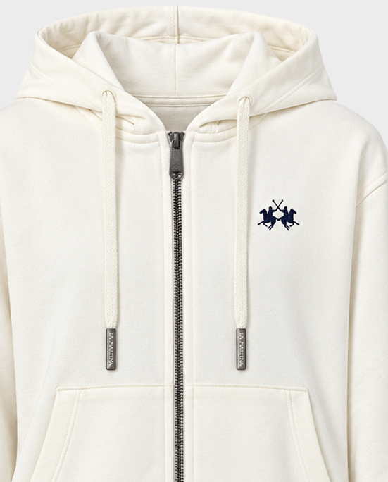 Kremowa bluza z kapturem i logo - Image #1