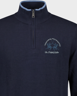 Granatowy sweter ze stójką i logo - Image #1