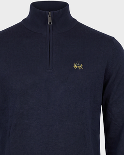 Granatowy sweter z suwakiem i logo - Image #1