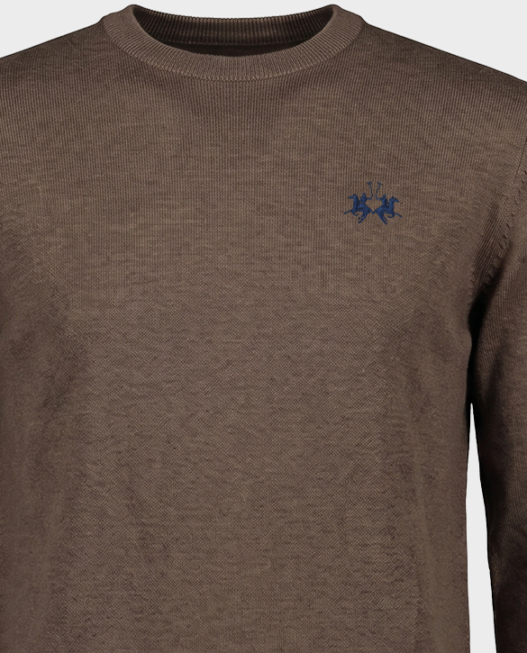 Brązowy sweter z haftowanym logo