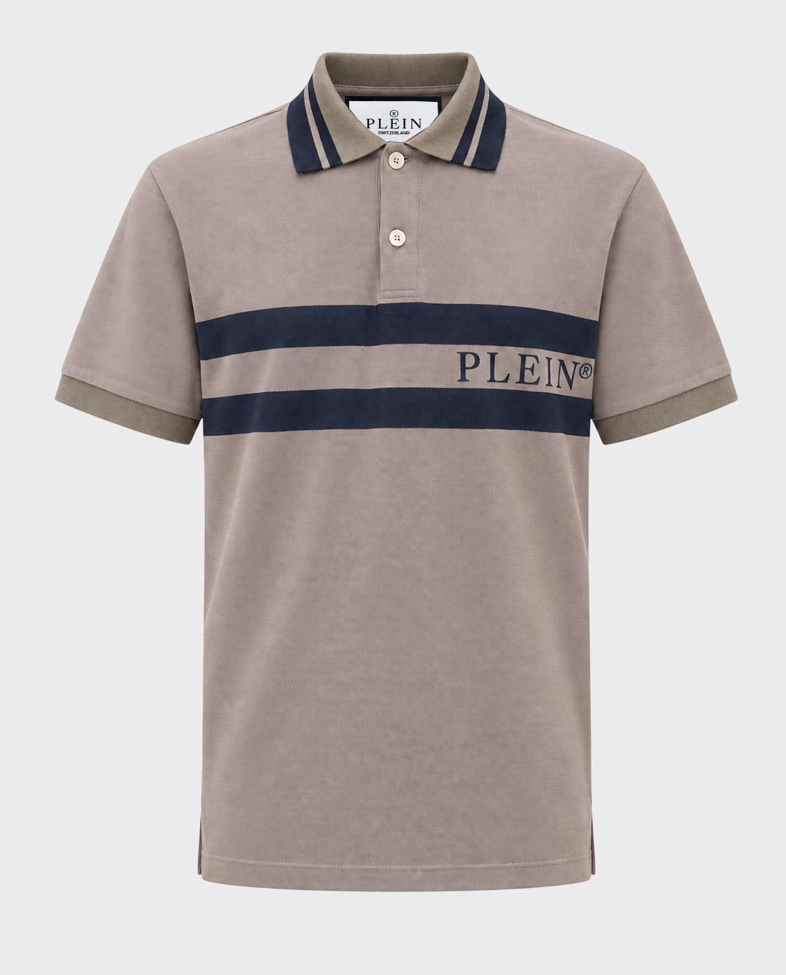 Beżowa koszulka polo w paski z logo - Image #0