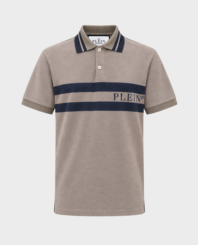Beżowa koszulka polo w paski z logo