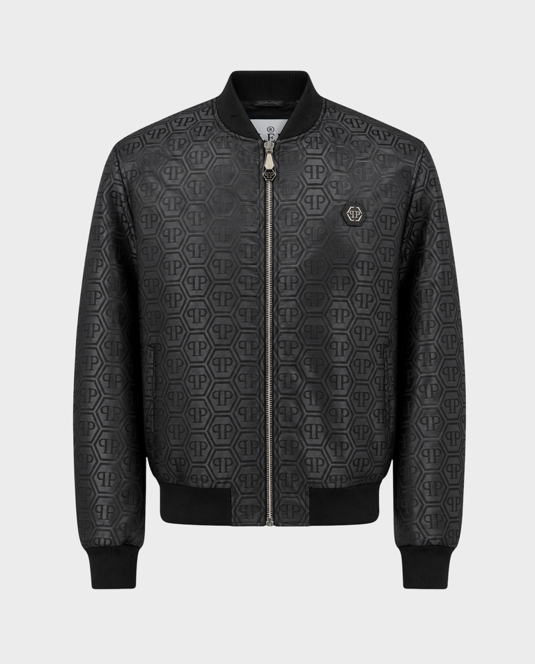 Czarna kurtka typu bomber z monogramem