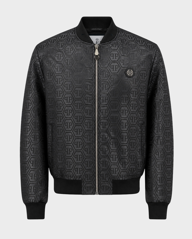 Czarna kurtka typu bomber z monogramem