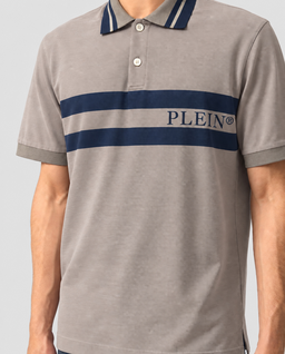Beżowa koszulka polo w paski z logo - Image #4