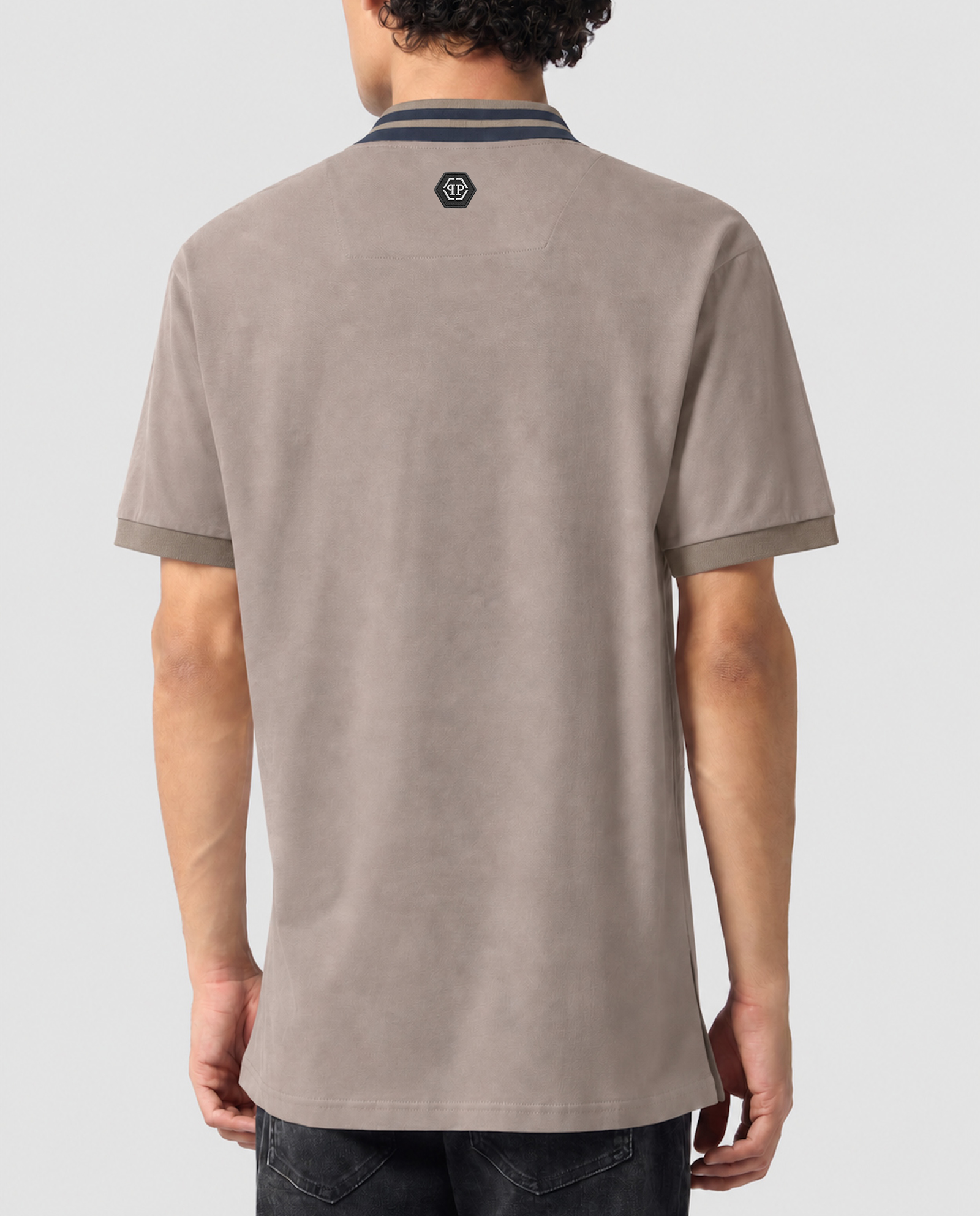 Beżowa koszulka polo w paski z logo - Image #3