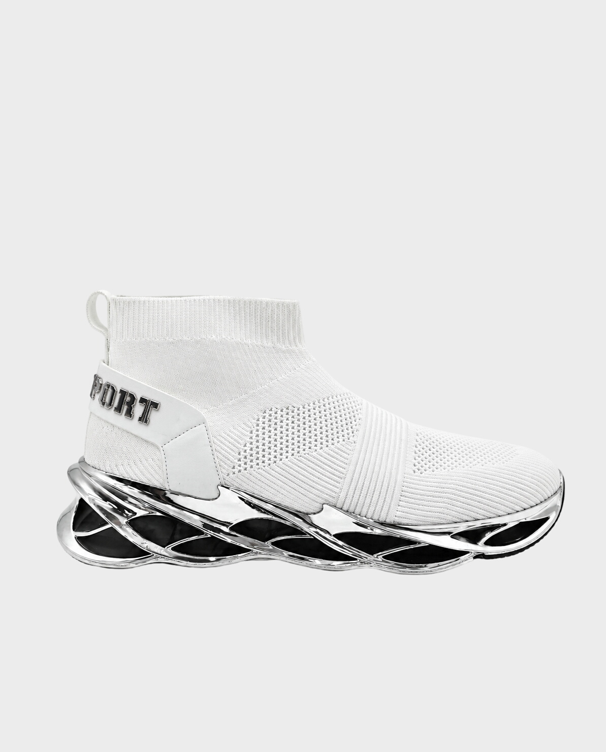 Biało-srebrne sneakersy sportowe Low Sock Runner - Image #0