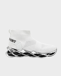 Biało-srebrne sneakersy sportowe Low Sock Runner - Image #0