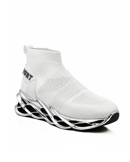 Biało-srebrne sneakersy sportowe Low Sock Runner - Image #1