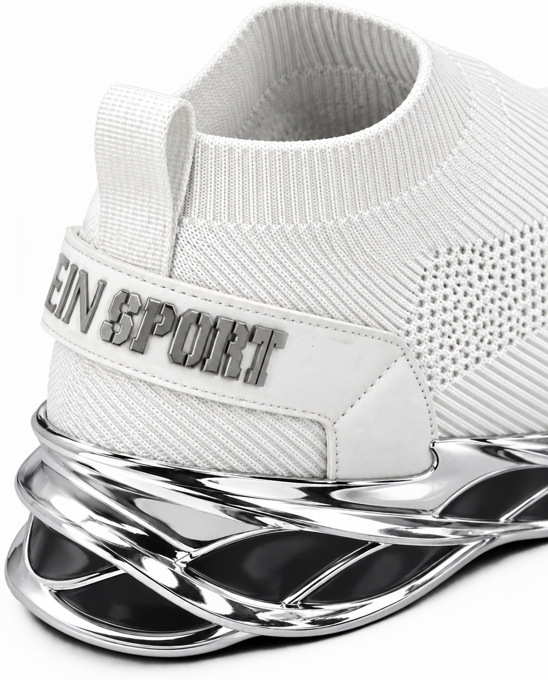 Biało-srebrne sneakersy sportowe Low Sock Runner - Image #3