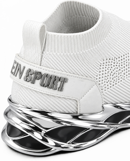 Biało-srebrne sneakersy sportowe Low Sock Runner - Image #3